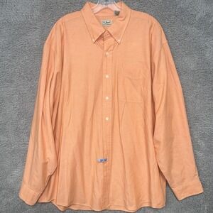 VTG LL Bean Shirt Men's Size XL Orange‎ Button Up Long Sleeve Hong Kong